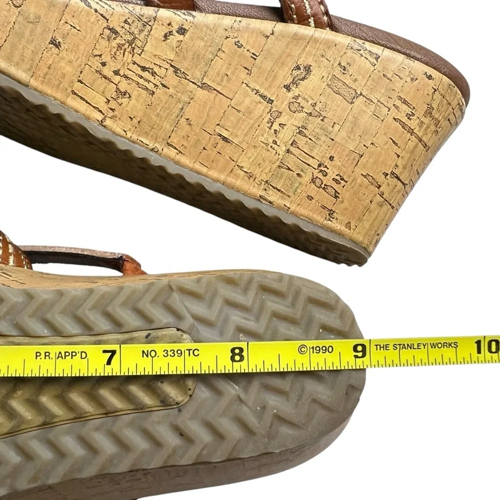 Skechers Beverlee Tiger Leather Strappy Size 6 Brown Cork Wedge Sandals - Picture 13 of 15